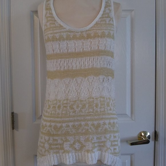 Flying Tomato | Fancy Knit Racerback Tan and White Tank | L | New - Picture 1 of 12
